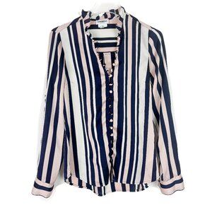 Express Vertical Striped Ruffle Collar Slim Portofino Shirt Size Small S GUC
